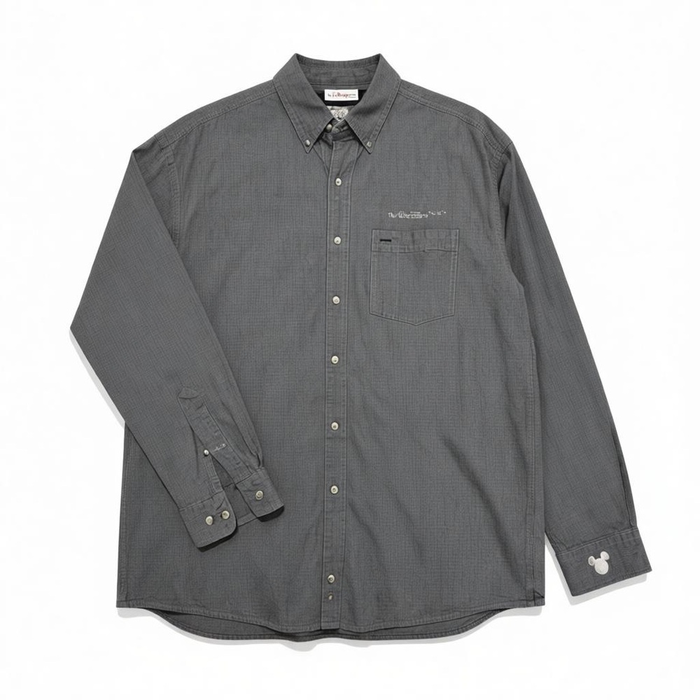 😎Vintage Disney Checkered Mickey Logo Casual Button Down Shirt-90’s tag